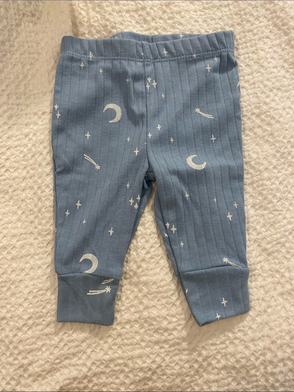 Carter's Light Blue Ribbed Baby Leggings with White Moon & Star Print